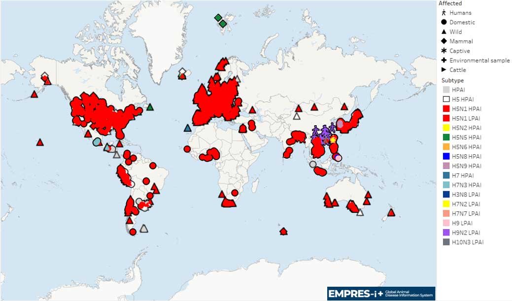HPAI Outbreaks in 22 Countries IN 2026